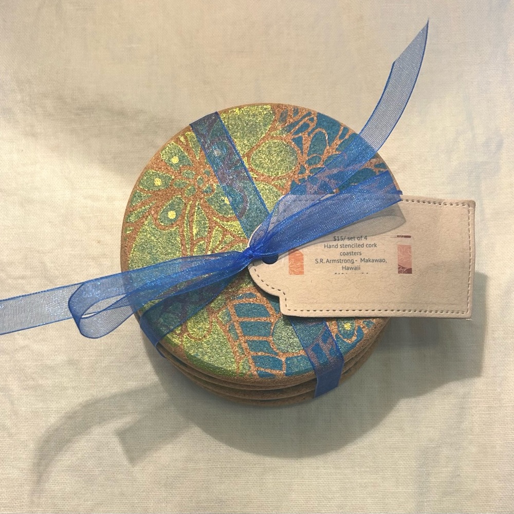 Hawaiian Hand Stenciled Cork Coasters by S.R. Armstrong